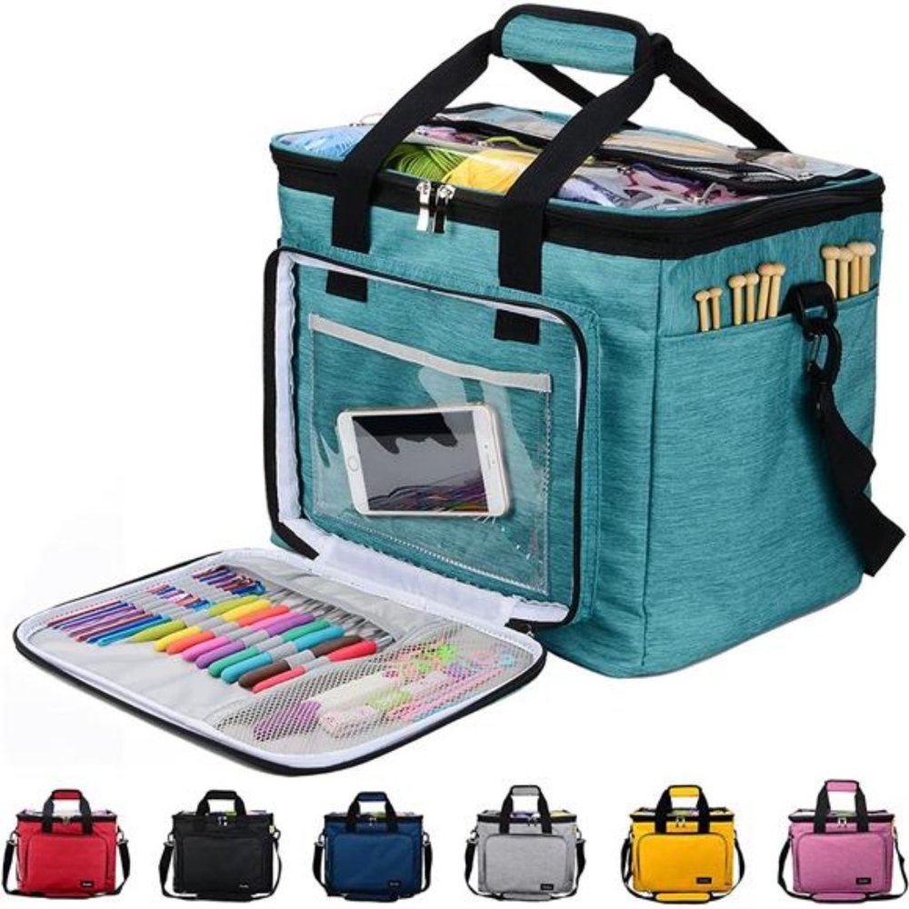 Knitting Bag for Yarn Storage, Totes Organizer, Knitting Needles (up to 14”)